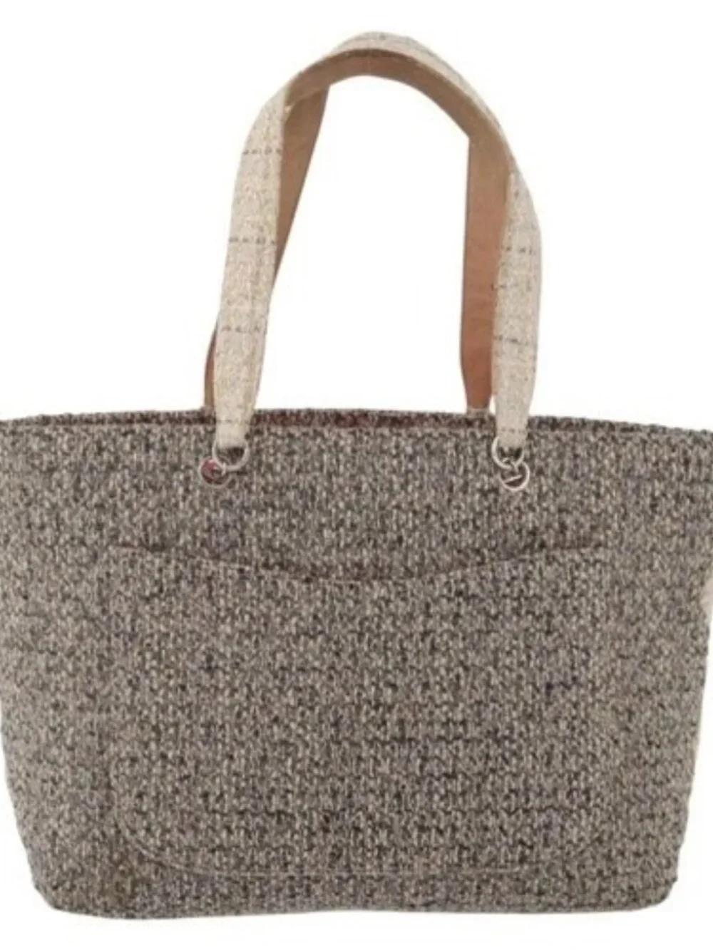 CHANEL Cambon Line Tote Bag Tweed Gray Silver CC Auth mr2380A